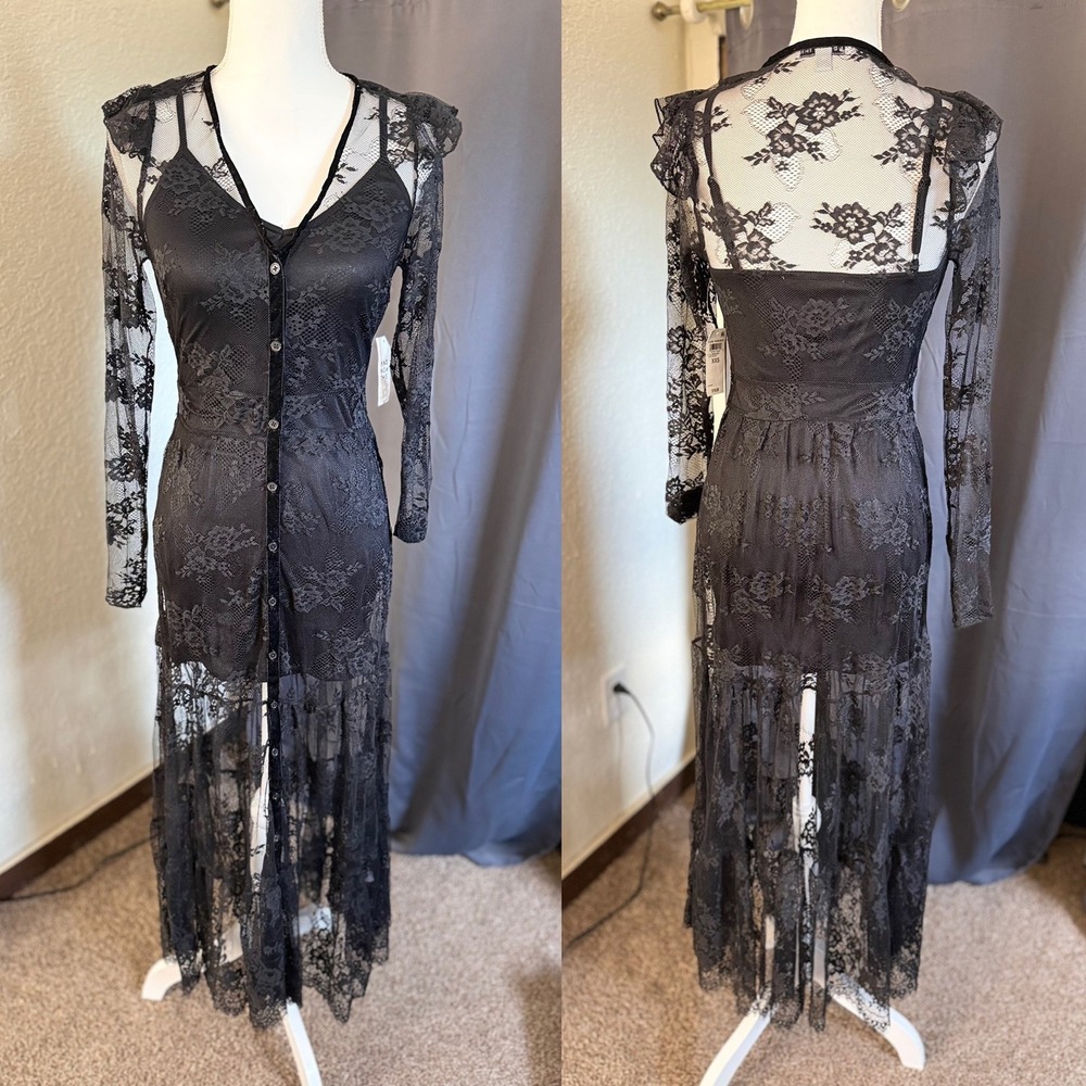 And Now This Dark Romance Lace Maxi Dress Black XXS  NWT